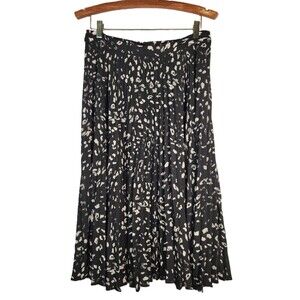 Vince Camuto Black Animal Print Size 8 Midi Sheered Gathered Skirt Flowy Light